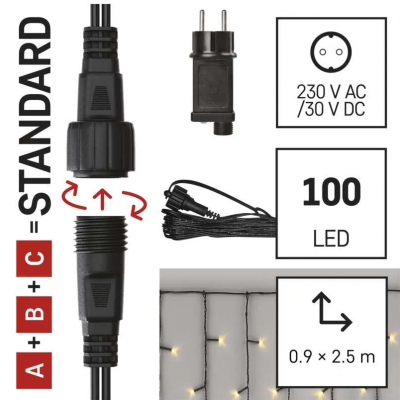 Oświetlenie łączone zestaw zasilacz sople 100LED 2,5m ciepła biel timer (D1CW02)